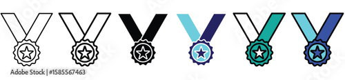 medal, ribbon icon set, collection of medal icon, vector stock, illustration. 