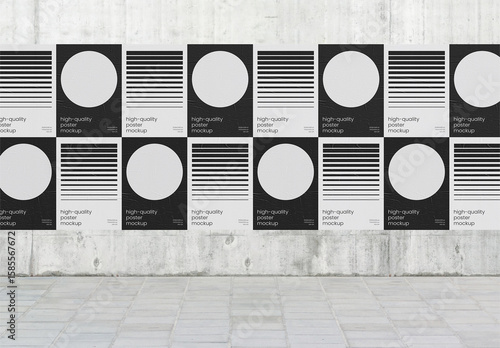 Urban Street Outdoor Glued Poster Advertising Texture Mockup Template on Wall