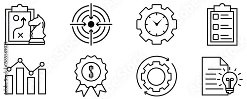productivity icons. Set of symbols business process system strategy performance profit. vector  stock