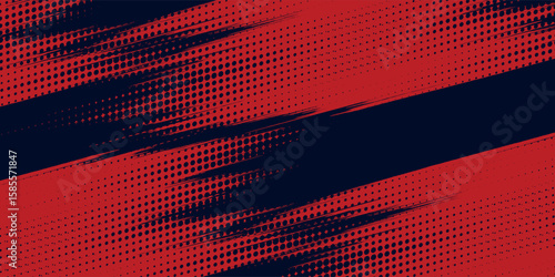 Red halftone dots blue color pattern gradient grunge texture background. Dot pop art comic sport style vector illustration. Eps10