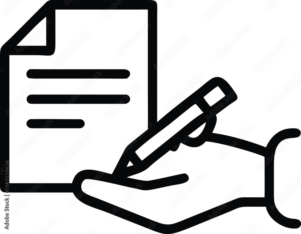 icon of hand writing on paper with a pen, outline style icon of hand writing on paper with a pen, outline style