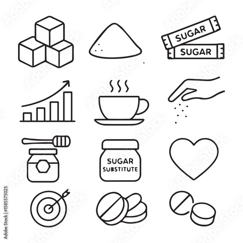 Sugar and Sweetener Line Icons Set – Healthy Food, Substitute, Diet Symbols Collection


