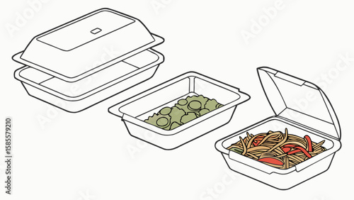 Takeout containers food delivery packaging styrofoam box meal prep lunch dinner leftovers restaurant order