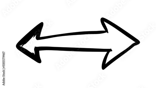 Drawn double arrow vector graphic for direction indication and navigation design element in black and white