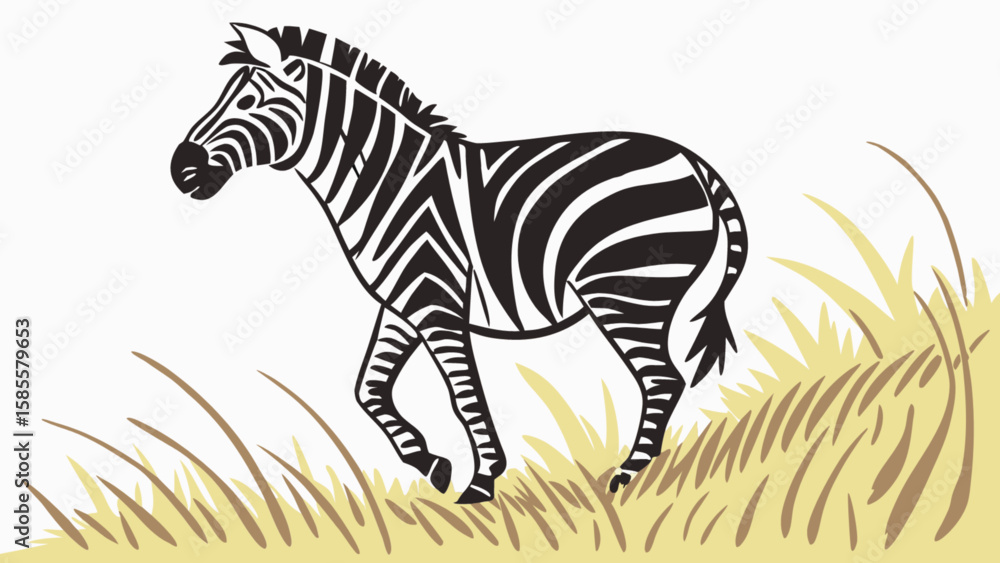 Fototapeta premium Zebra illustration drawing animal wildlife safari black and white stripes mammal nature graphic design art