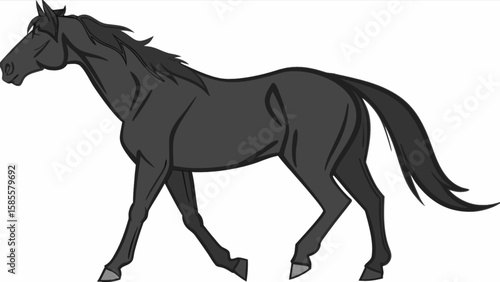 Black horse walking illustration equine mammal animal drawing vector graphic design thoroughbred mustang 100