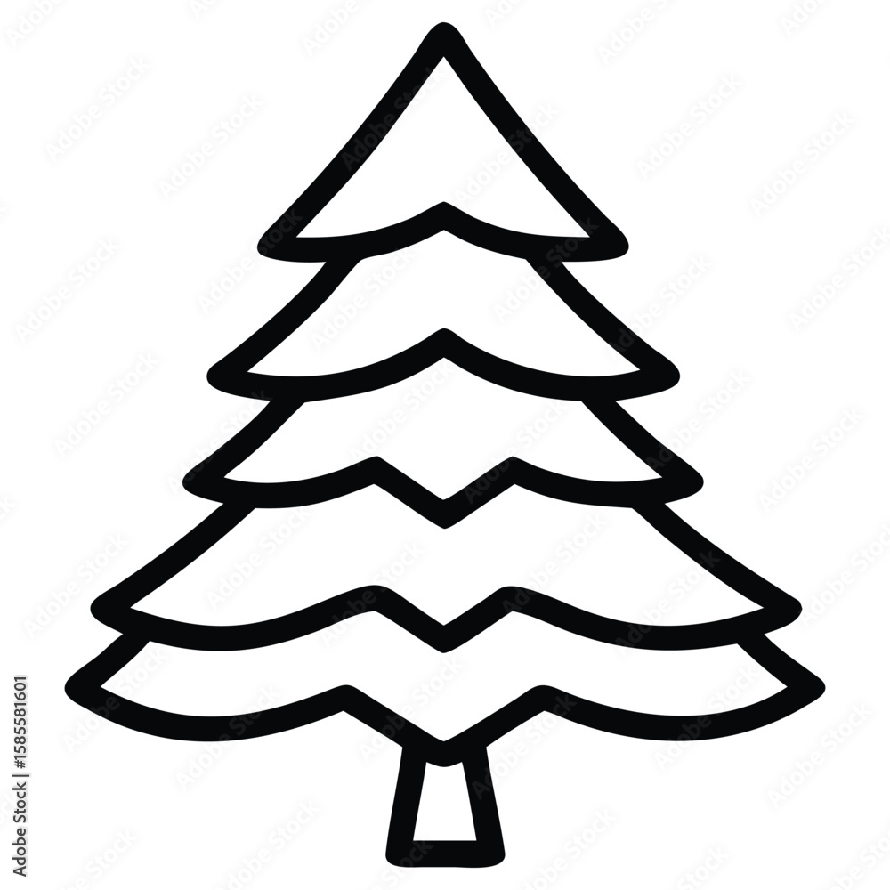 Fototapeta premium Isolated christmas tree illustration in simple outline style for design projects