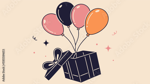 Celebration gift box with balloons vector illustration for birthday party and special occasion design needs