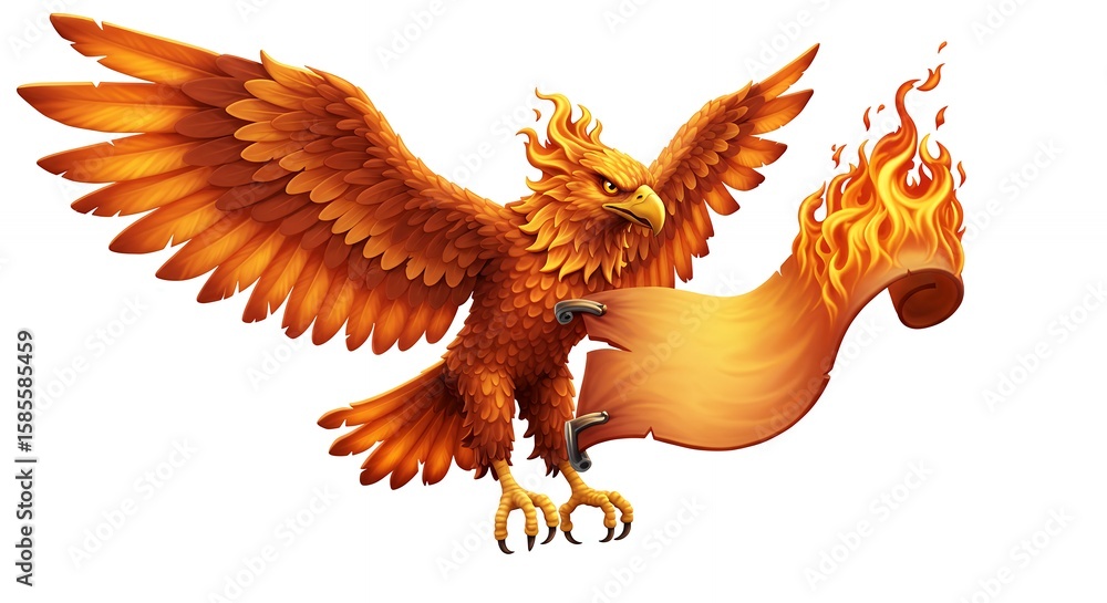Obraz premium Fire bird holding scroll illustration