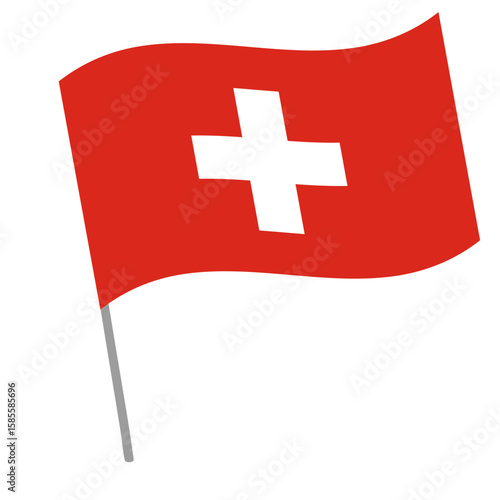 Switzerland national flag flutters with flagpole