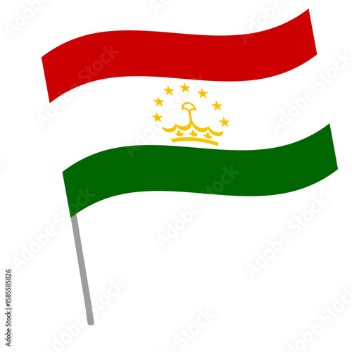 Tajikistan national flag flutters with flagpole