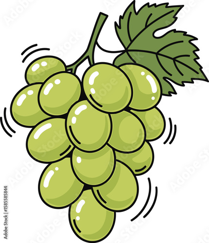 Cartoon illustration of a bunch of green grapes, animated with a playful, bouncy effect.