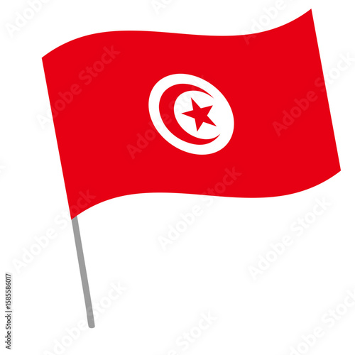 Tunisia national flag flutters with flagpole