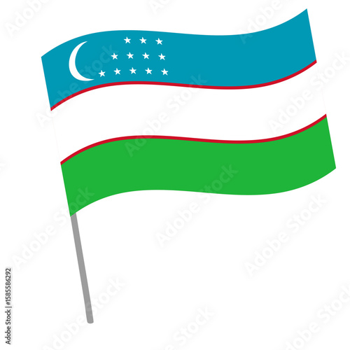 Uzbekistan national flag flutters with flagpole