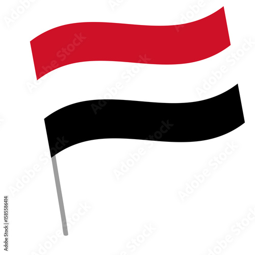 Yemen national flag flutters with flagpole