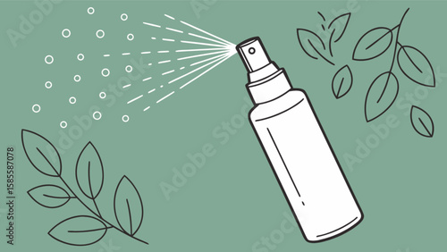 Aesthetic spray bottle with leaves illustration for aromatherapy and natural product advertisement vector design