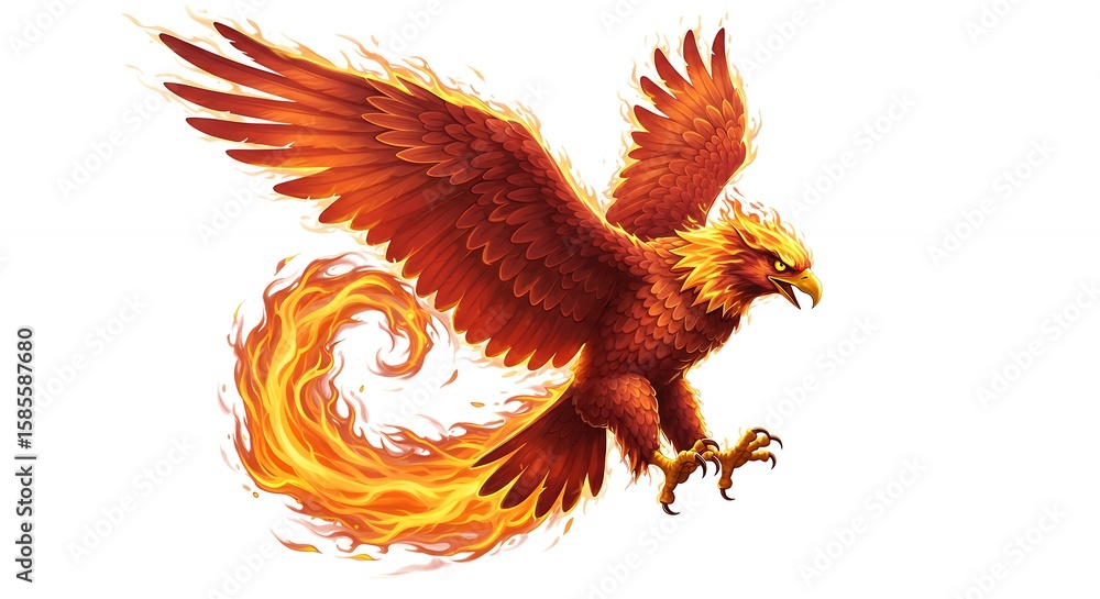 Fototapeta premium Mythical phoenix in flight with fire