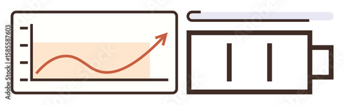 Line graph with upward trend symbolizes progress, paired with a battery to highlight energy, renewal, or power. Ideal for technology, business growth, sustainability, energy, innovation progress