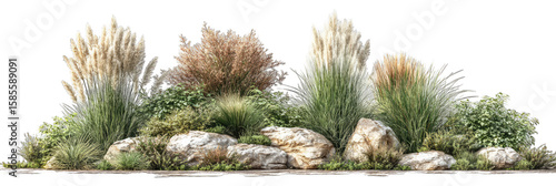 Variety of grasses and plants with rocks