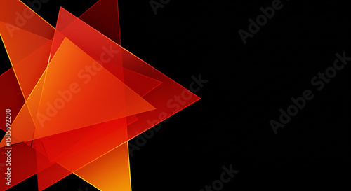 Abstract overlapping translucent triangles in fiery orange and red hues on black background