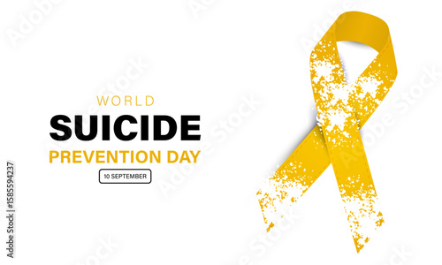 Minimal suicide prevention poster with yellow awareness ribbon, grunge texture, clean layout. Mental health support concept for World Suicide Prevention Day on 10 September.