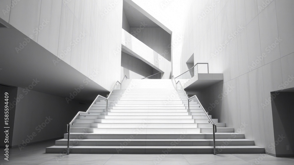 Fototapeta premium Grand white staircase with modern architecture interior