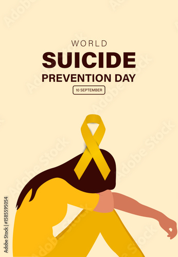 Emotional awareness poster for World Suicide Prevention Day, yellow ribbon symbol, anti-suicide design, September 10, powerful message for healing.
