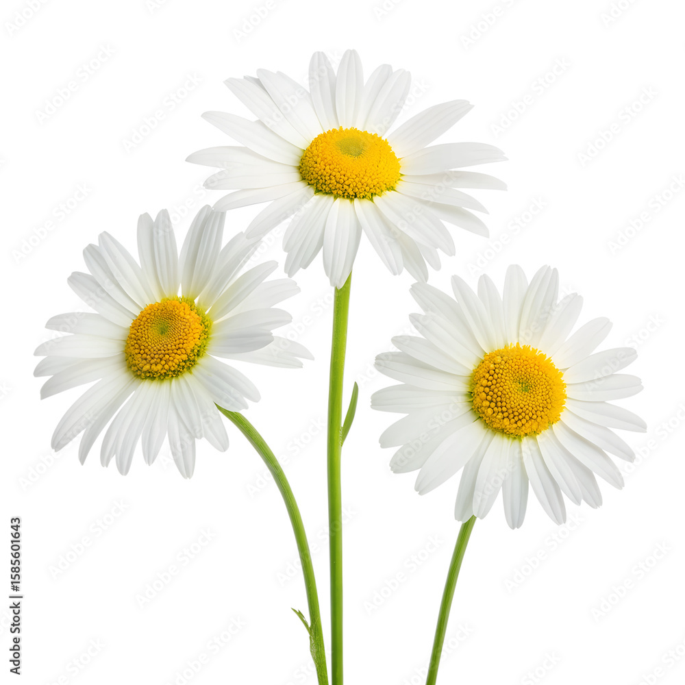 Fototapeta premium Three delicate daisies isolated on transparent background