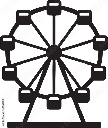 Silhouette vector of a Ferris wheel, perfect for amusement park, carnival, or fairground themed graphic projects.