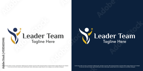 Leader team business logo design illustration vector. Corporate career achievement silhouette. Simple abstract vector icon symbol.