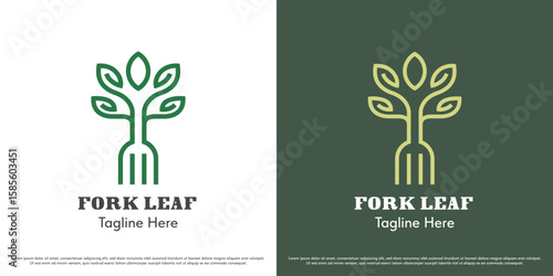 Leaf fork logo design illustration vector. Fresh healthy food silhouette. Simple abstract vector icon symbol for cafe restaurant.