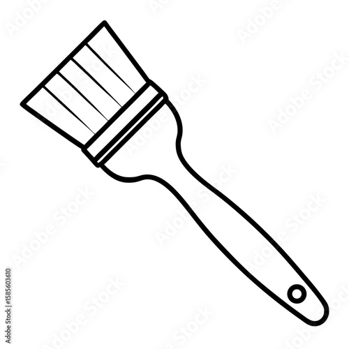 Detailed line art illustration of a paintbrush with bristles and a hand holding it isolated on white background