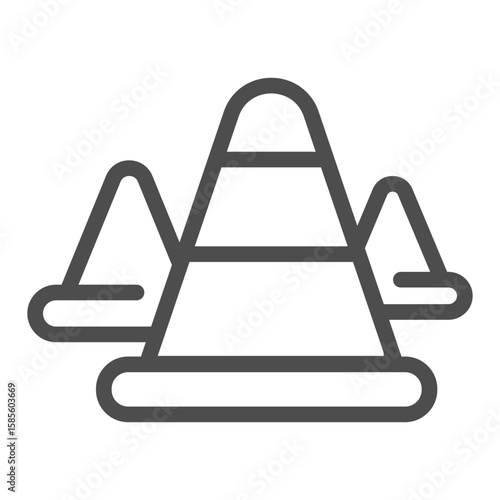Traffic cones bundle line icon, drivers permit concept. Vector graphics. Cones for emergency stop, safety sign on white background, outline style icon for mobile or web design.