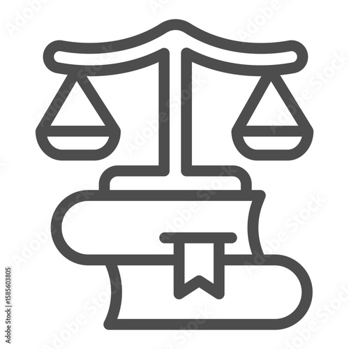 Scales of justice on books line icon, jurisprudence concept. Vector graphics. Law books with libra scales, knowledge sign on white background, outline style icon for mobile or web design.