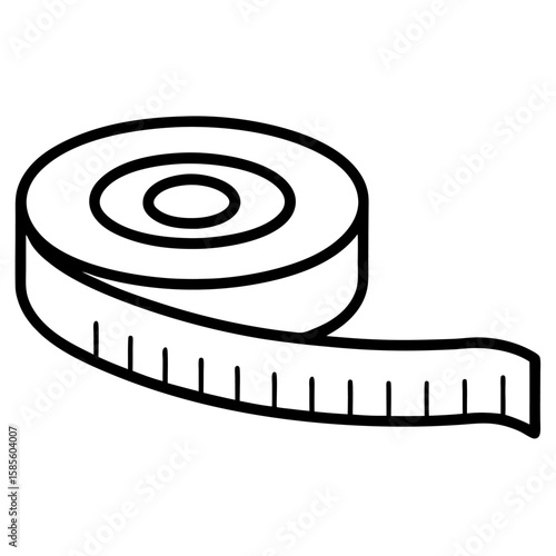 Clean line art illustration of a coiled measuring tape with numbers isolated on white background