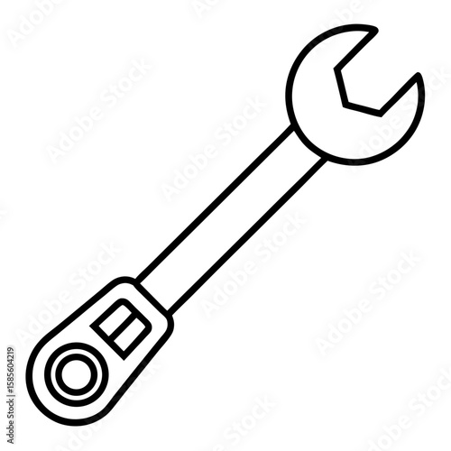 Detailed line art illustration of a socket wrench with a ratchet handle isolated on white background