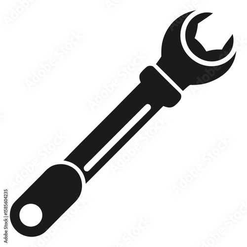 Detailed silhouette of a socket wrench with a ratcheting handle isolated on white background