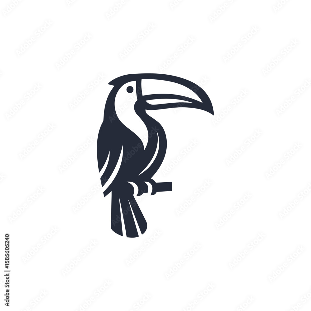 Obraz premium Black hornbill bird silhouette logo on white background, isolated on transparent background, generative ai