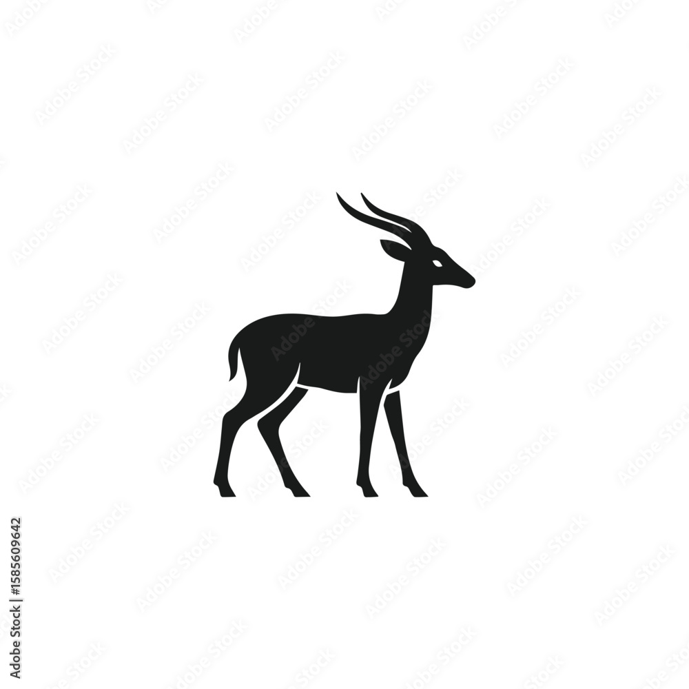 Fototapeta premium Black side view deer silhouette logo on white background, isolated on transparent background, generative ai