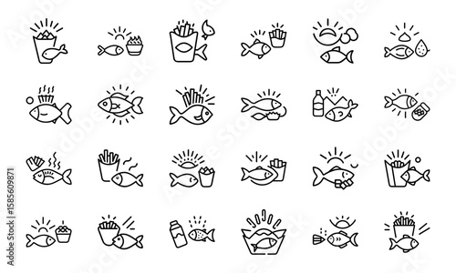 Food and Drink Outline Icons Collection A Comprehensive Set of Culinary Delights and Beverage Symbols