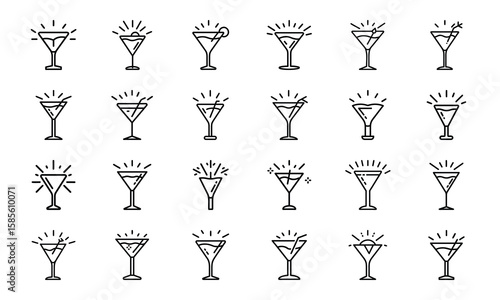 Food and Drink Outline Icons Collection A Comprehensive Set of Culinary Delights and Beverage Symbols