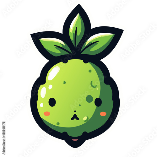 Vector Cute Kawaii Style SVG Illustration of a Lime with Leaf Elements in Flat Design Style for Digital and Web Use