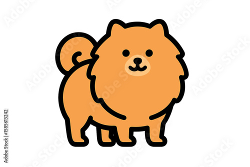 Vector Illustration of Cute Fluffy Pomeranian Dog with Curly Tail