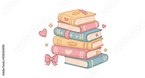 stack of old books with colorful 