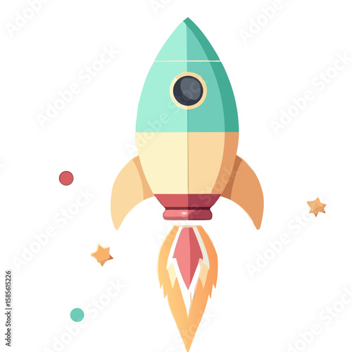 Vector SVG Icon Set of Rocket with Fire and Stars in Flat Modern Style for Web and App Design