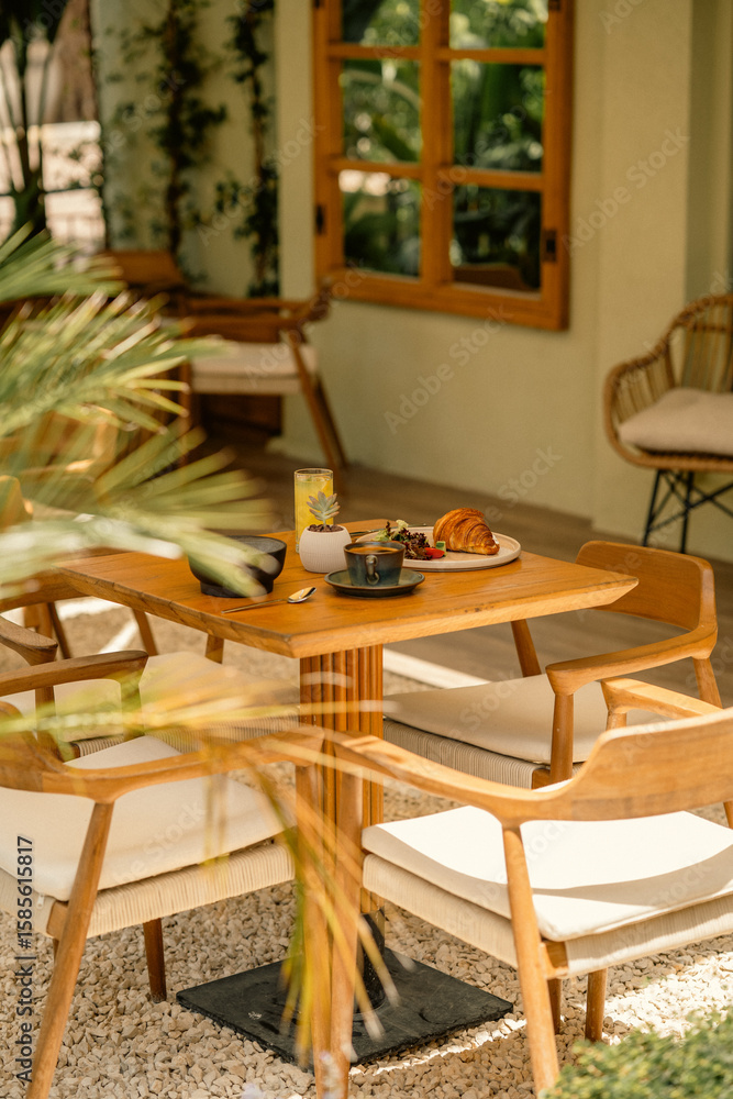 Obraz premium Cozy Outdoor Café Table with Turkish Tea and Colorful Brunch