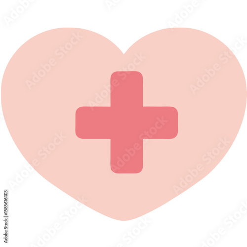 Minimalist Vector SVG Icon of Heart with Medical Cross in Flat Design with Soft Pink Colors