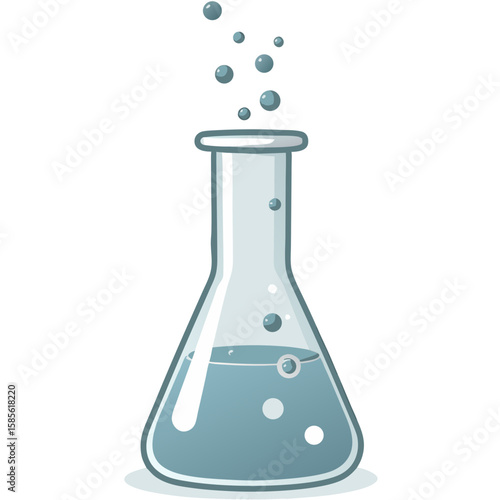 Minimalist Vector SVG Illustration of a Flask with Bubbles in Modern Flat Style with Blue Color Scheme for Scientific and Educational Use