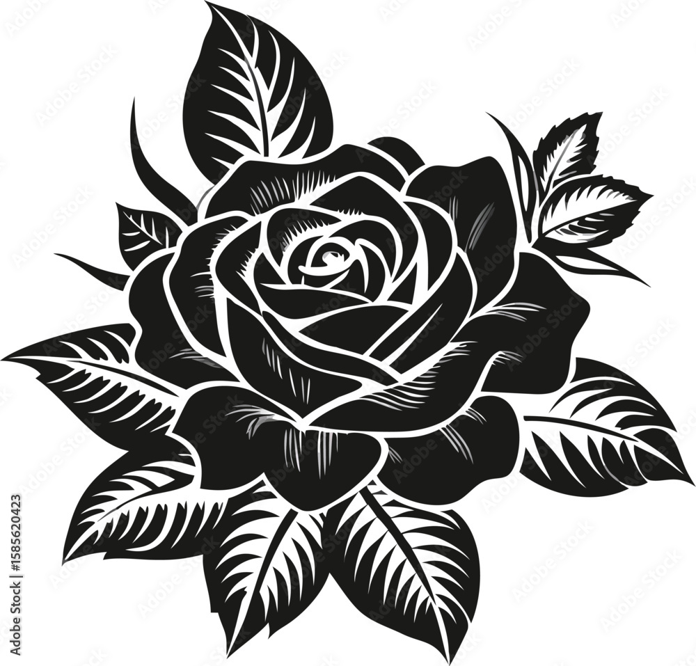 Obraz premium Elegant Monochrome Rose – Vintage Botanical Style