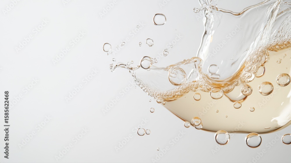 Naklejka premium Dynamic Splash of Sparkling Golden Liquid with Bubbles splash liquid sparkling golden dynamic drink